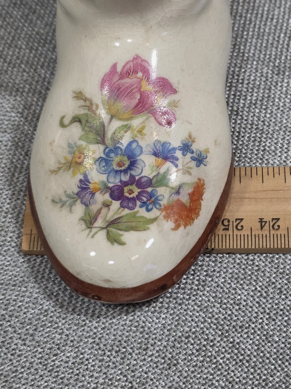 Vintage Ceramic Boot Vase Floral Crackle Glaze Cottagecore Decor